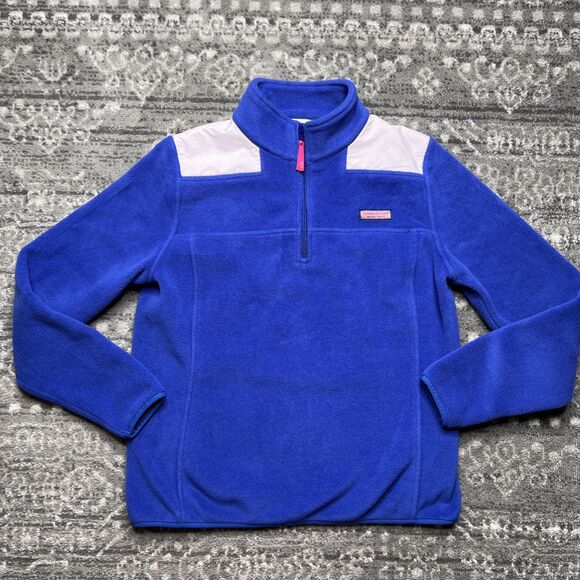 Vineyard Vines 1/4 Zip Fleece Pullover Jacket Womens Size Small Blue Pink Preppy - Picture 1 of 8